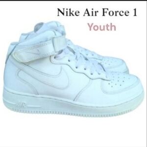 YOUTH Nike Air Force 1 AF1 Mid Top White Leather Athletic Sneaker 6 Girl Boy 6Y
